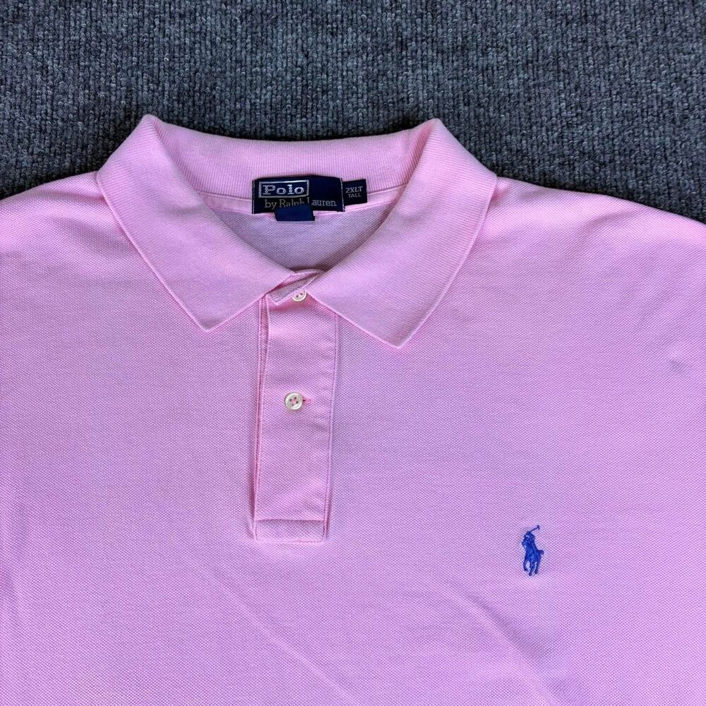 Polo Ralph Lauren Men’s 2XLT Tall Pink Polo Shirt Blue Pony 100% Cotton